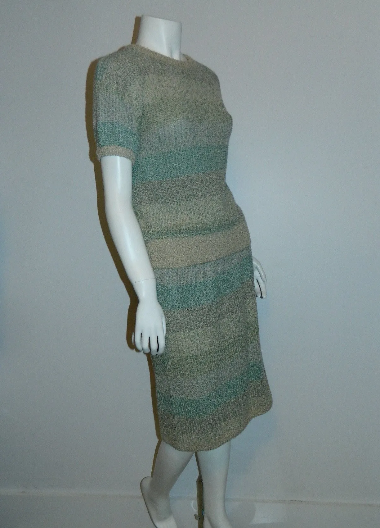 Vintage MISSONI Knit Suit 1980s Pencil Skirt Sweater Cardigan Jacket Boucle Weave S