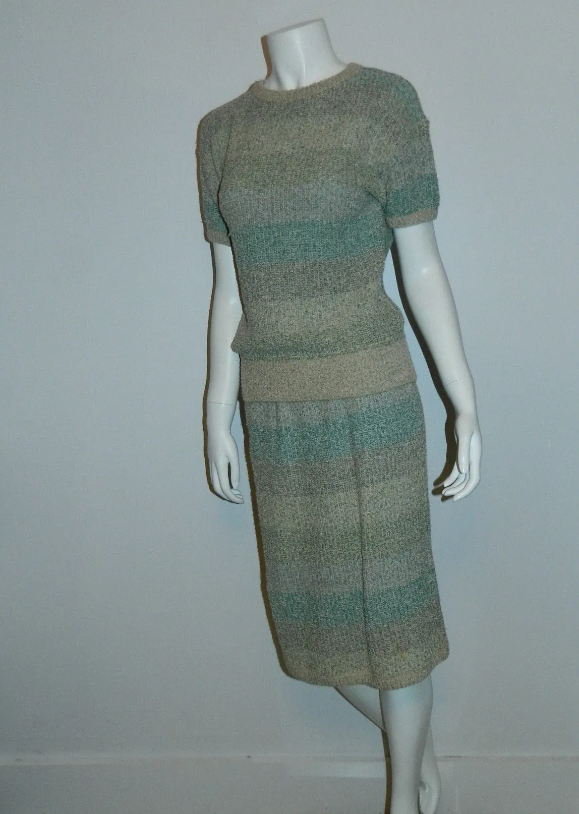 Vintage MISSONI Knit Suit 1980s Pencil Skirt Sweater Cardigan Jacket Boucle Weave S