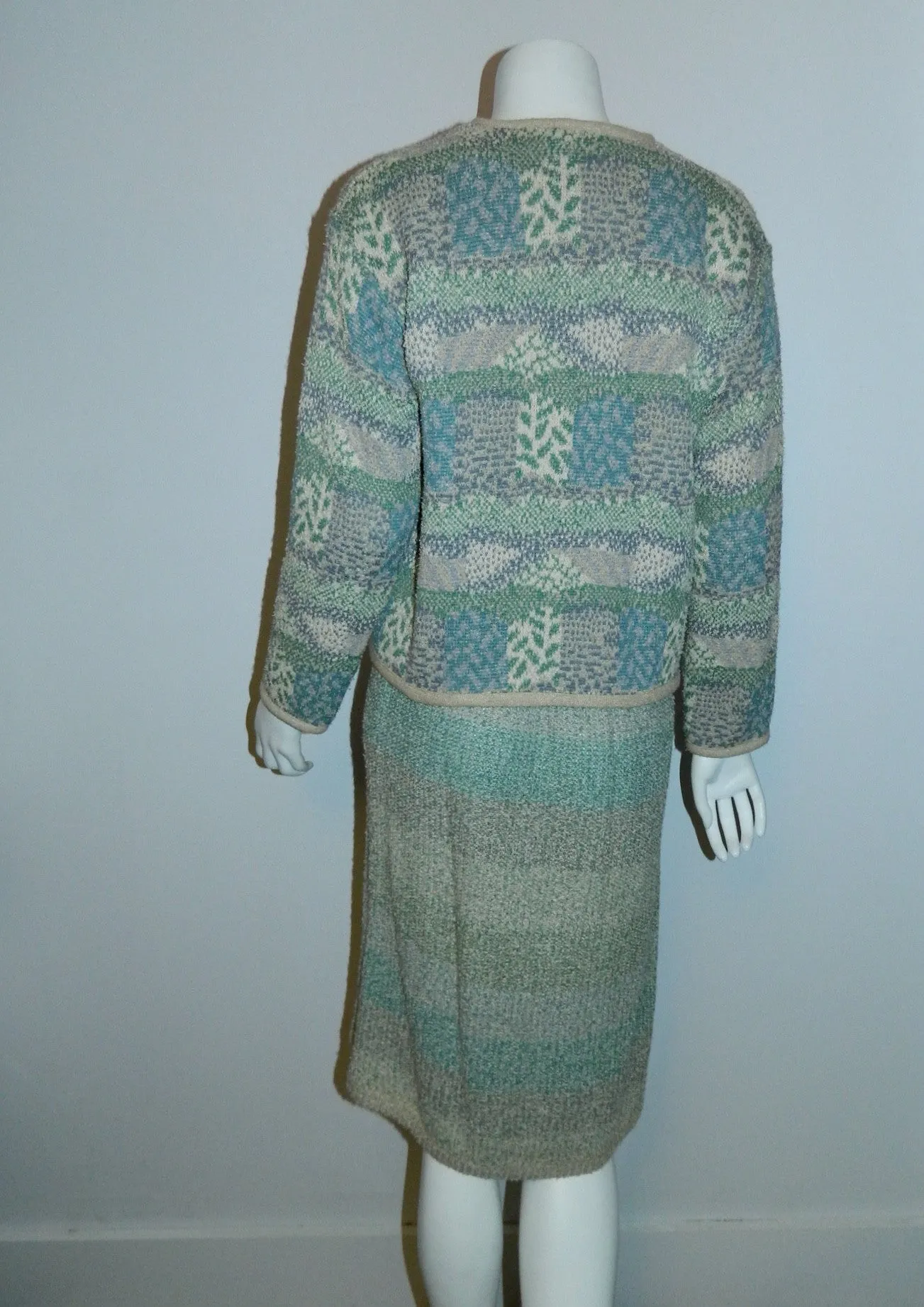 Vintage MISSONI Knit Suit 1980s Pencil Skirt Sweater Cardigan Jacket Boucle Weave S