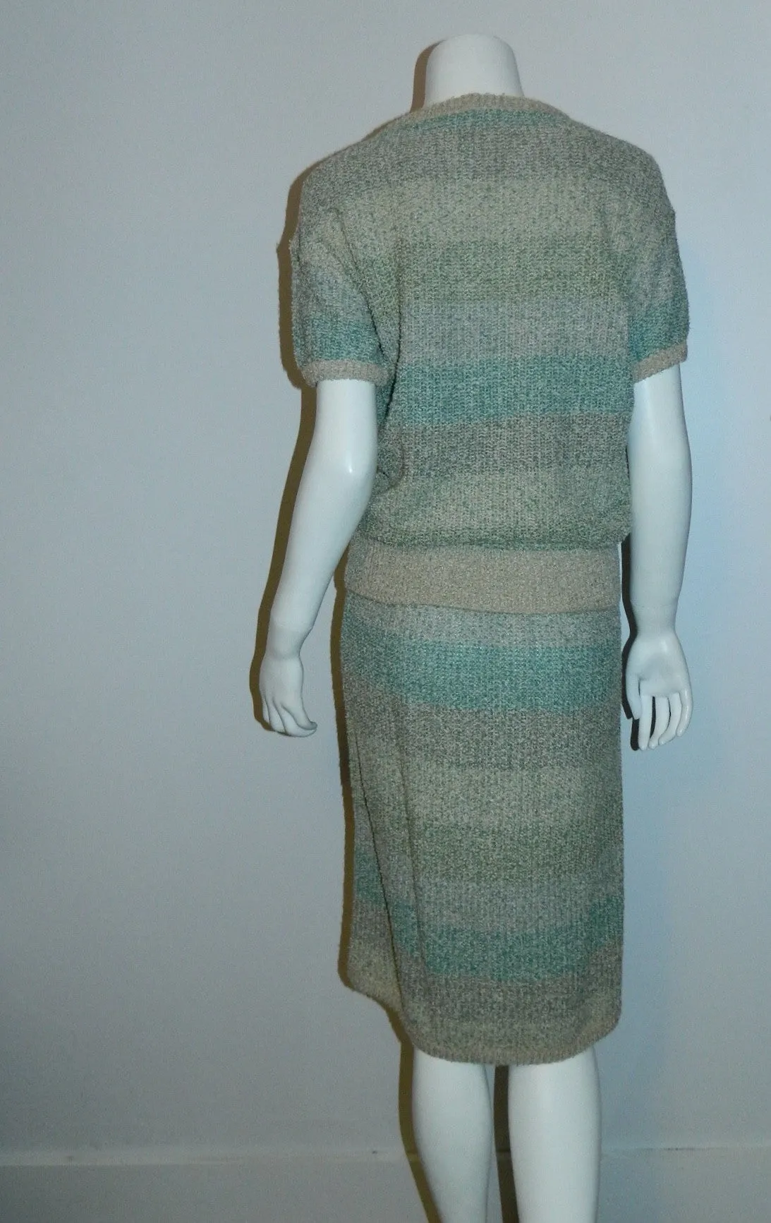 Vintage MISSONI Knit Suit 1980s Pencil Skirt Sweater Cardigan Jacket Boucle Weave S