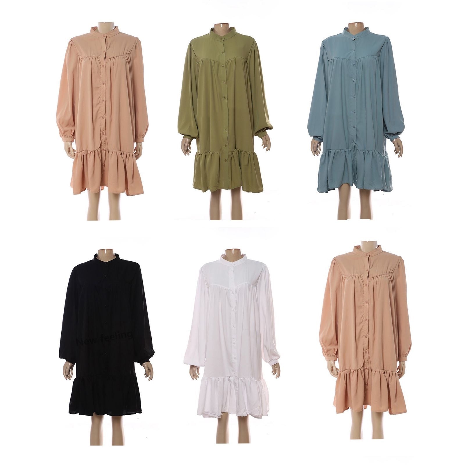 Vintage Ruffled Button Dress - Long Sleeve