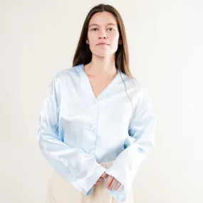 Vintage Silk Satin Blouse - Baby Blue - Size S/M