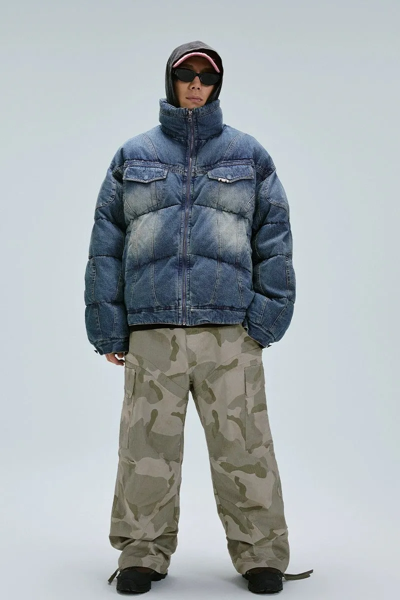 Washed Denim Puffer Coat