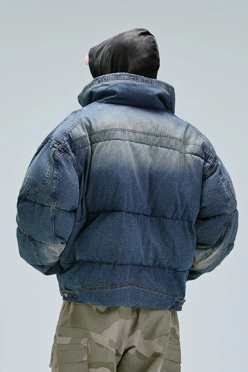 Washed Denim Puffer Coat