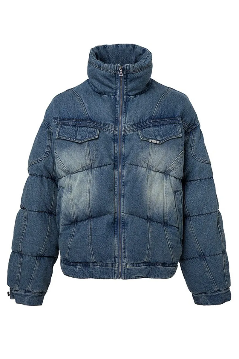 Washed Denim Puffer Coat