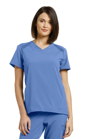 Ceil Blue White Cross Fit V-Neck Top