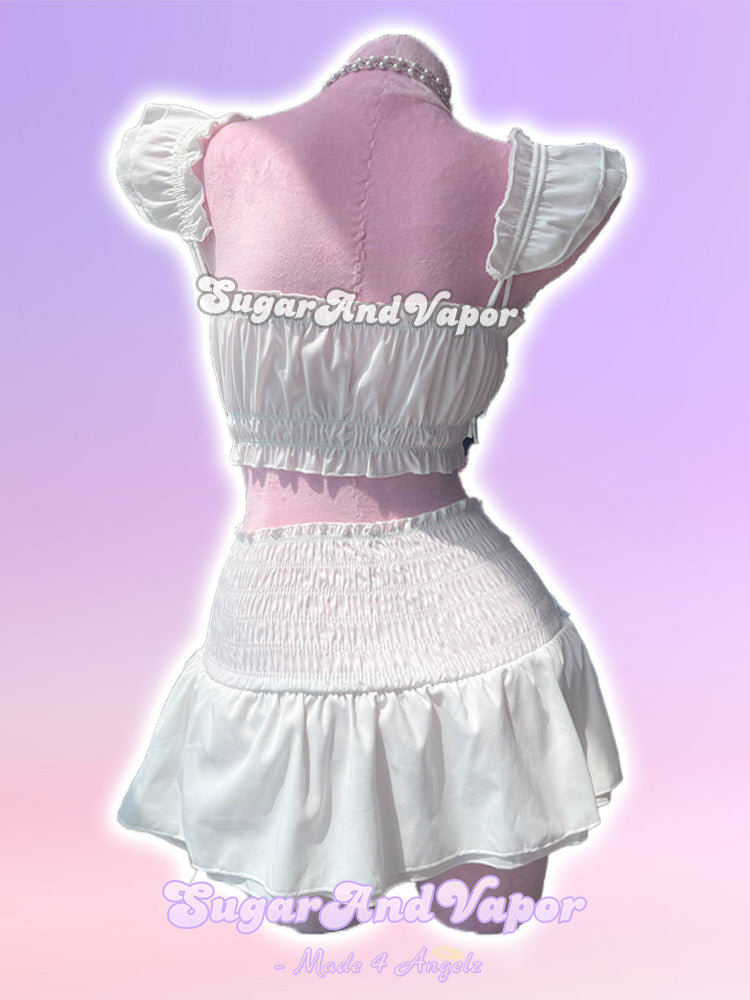 White Frilled Mini Dress Set