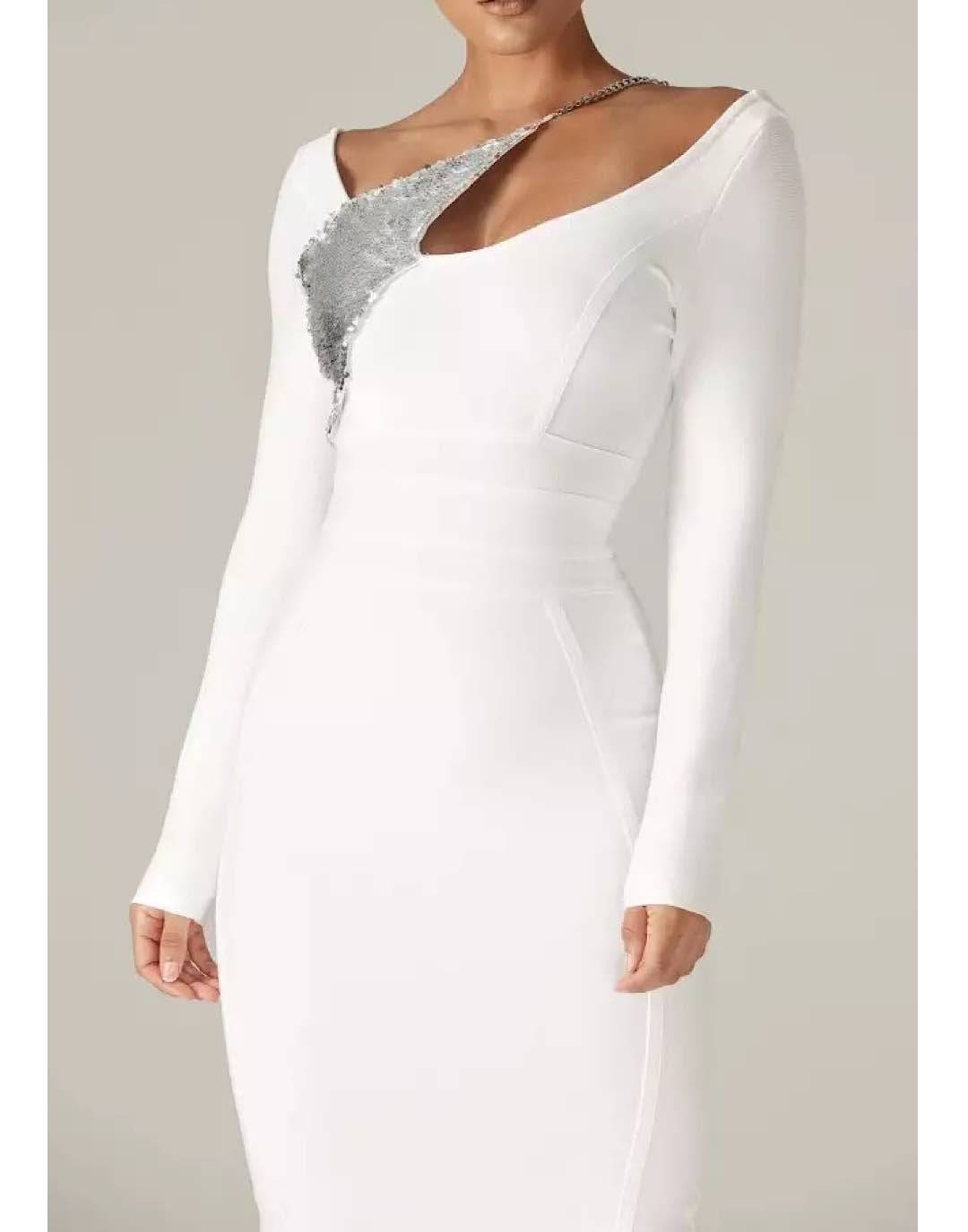 White Sequin Bandage Dress