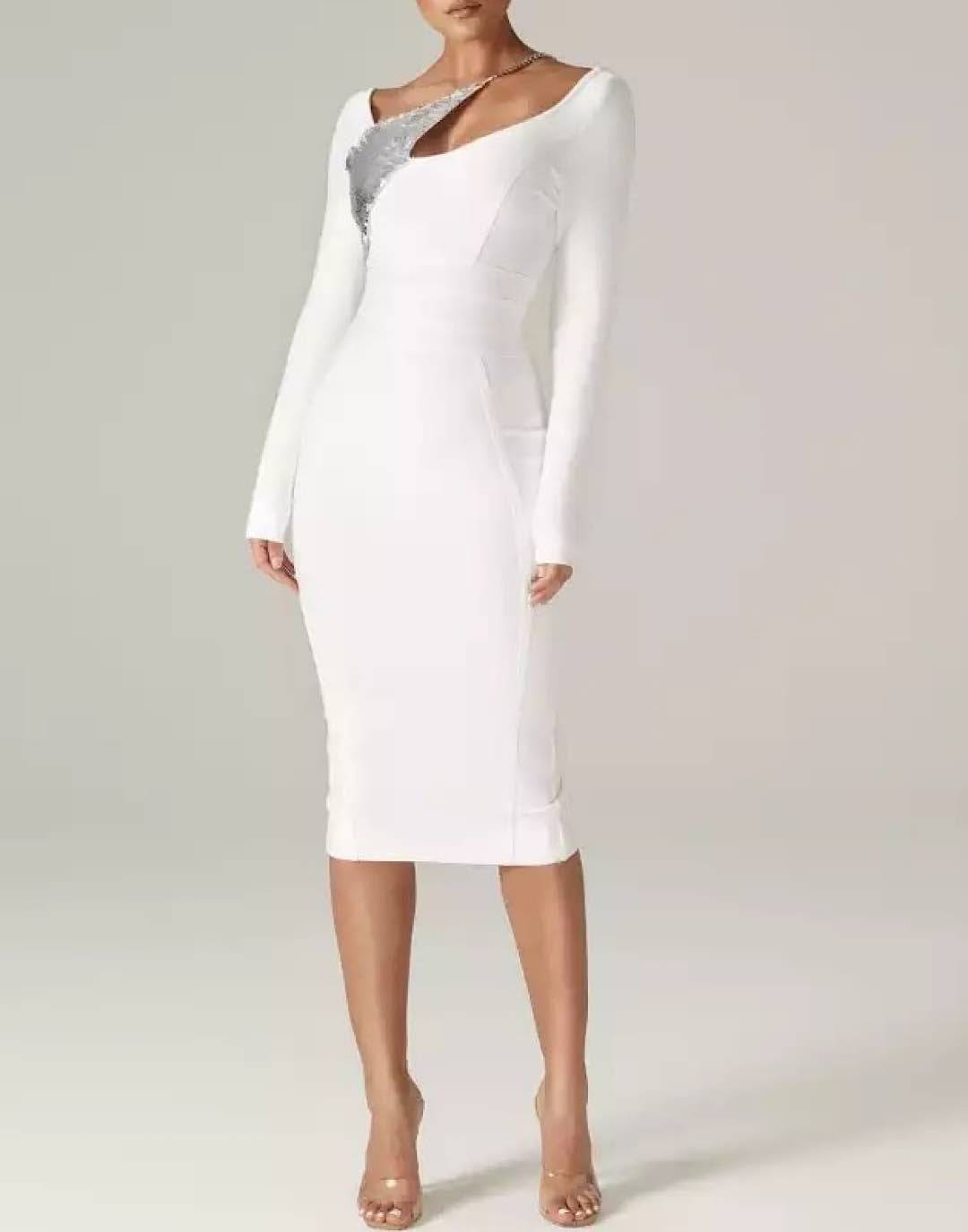 White Sequin Bandage Dress