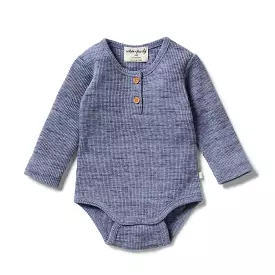 Wilson & Frenchy Blue Fleck Organic Waffle Henley Bodysuit