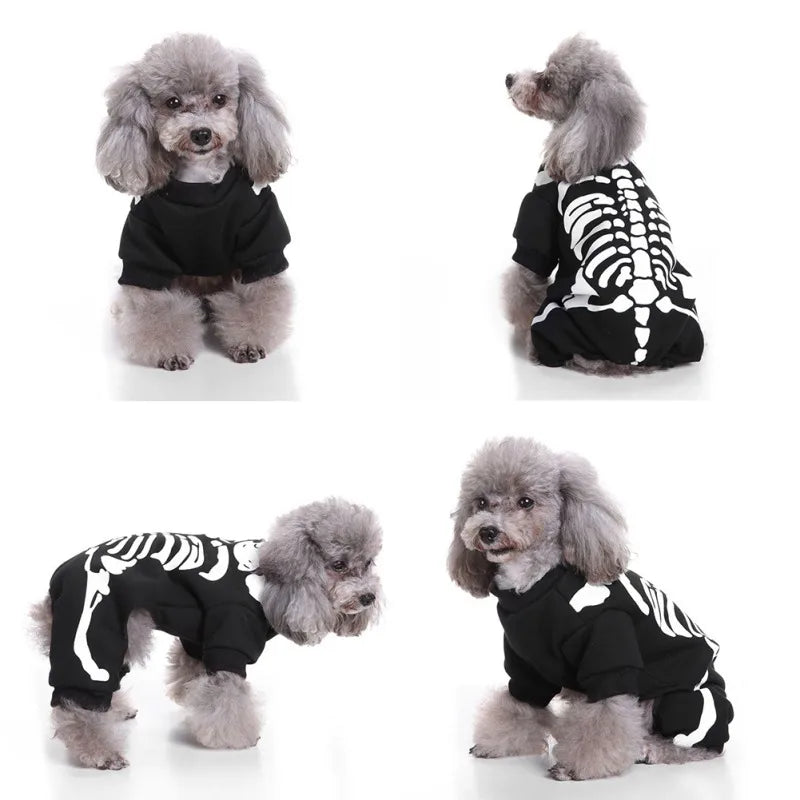 Winter Dog Clothes Skeleton Costumes Halloween Pet Cosplay Coat Puppy Fleece Jacket Party Apparels