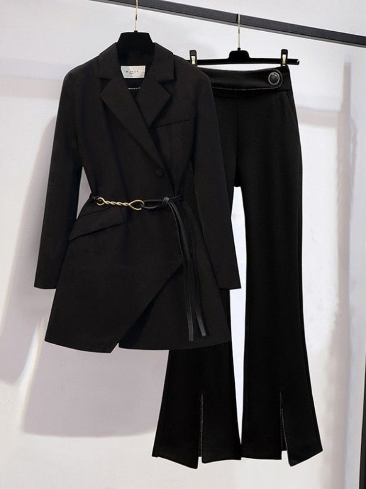 Women Pant Suits Office Sets | Irregular Design Blazer | Solid Color Bell Bottoms