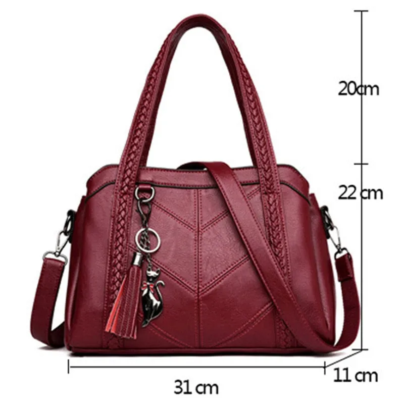 Women's Fashion Designer Leather Tassel Tote Crossbody Shoulder Handbags