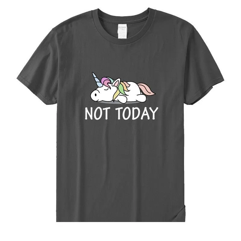 Women's Cotton Short Sleeve T-Shirt with Funny Not Today Unicorn Design