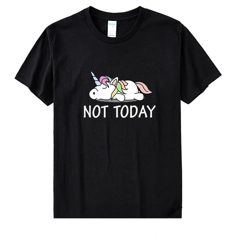 Women's Cotton Short Sleeve T-Shirt with Funny Not Today Unicorn Design