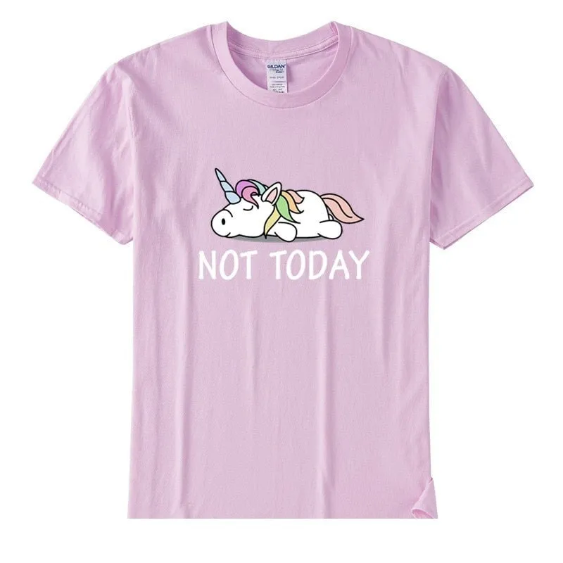 Women's Cotton Short Sleeve T-Shirt with Funny Not Today Unicorn Design