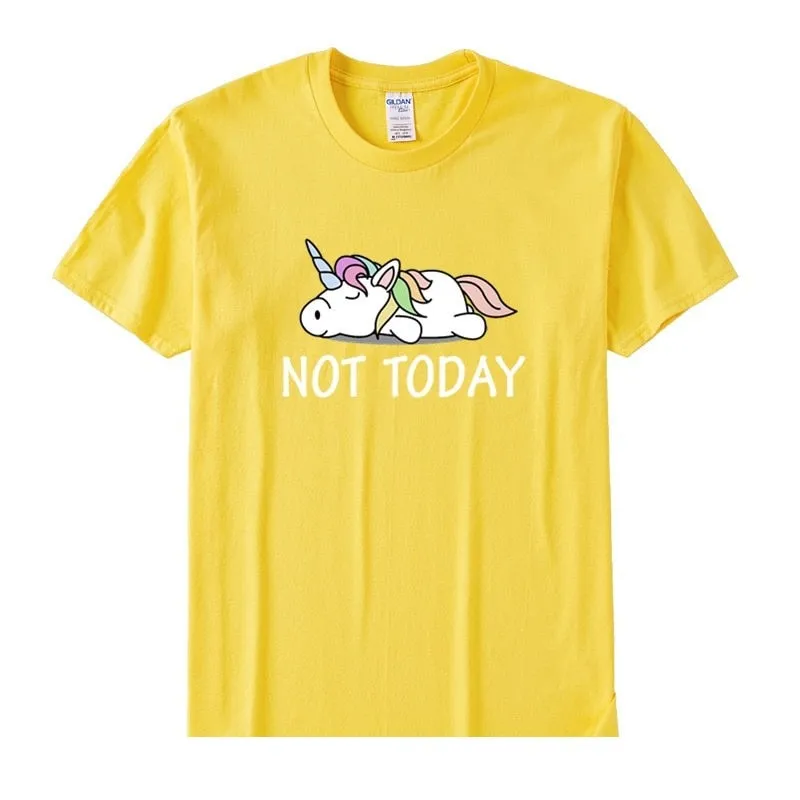 Women's Cotton Short Sleeve T-Shirt with Funny Not Today Unicorn Design