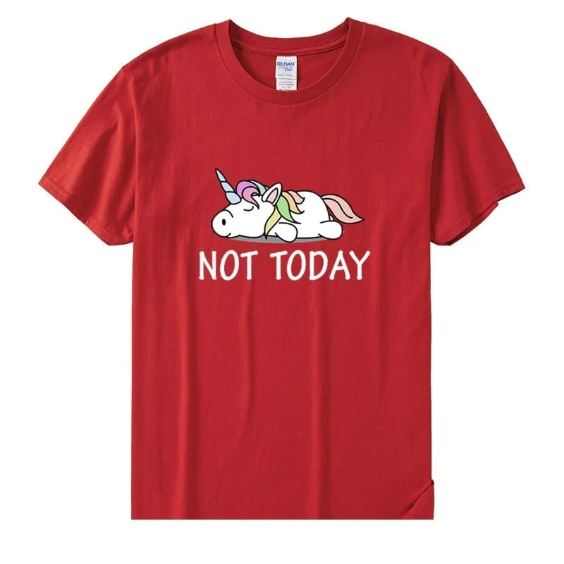 Women's Cotton Short Sleeve T-Shirt with Funny Not Today Unicorn Design