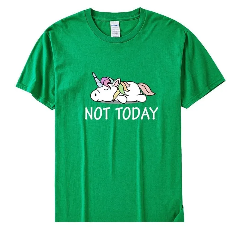 Women's Cotton Short Sleeve T-Shirt with Funny Not Today Unicorn Design