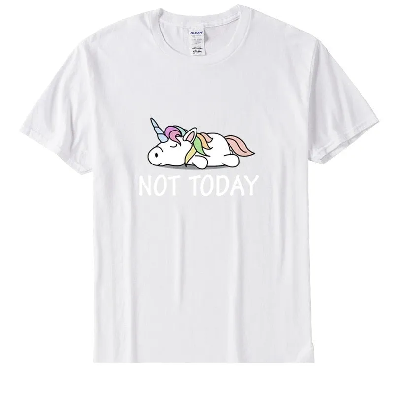 Women's Cotton Short Sleeve T-Shirt with Funny Not Today Unicorn Design