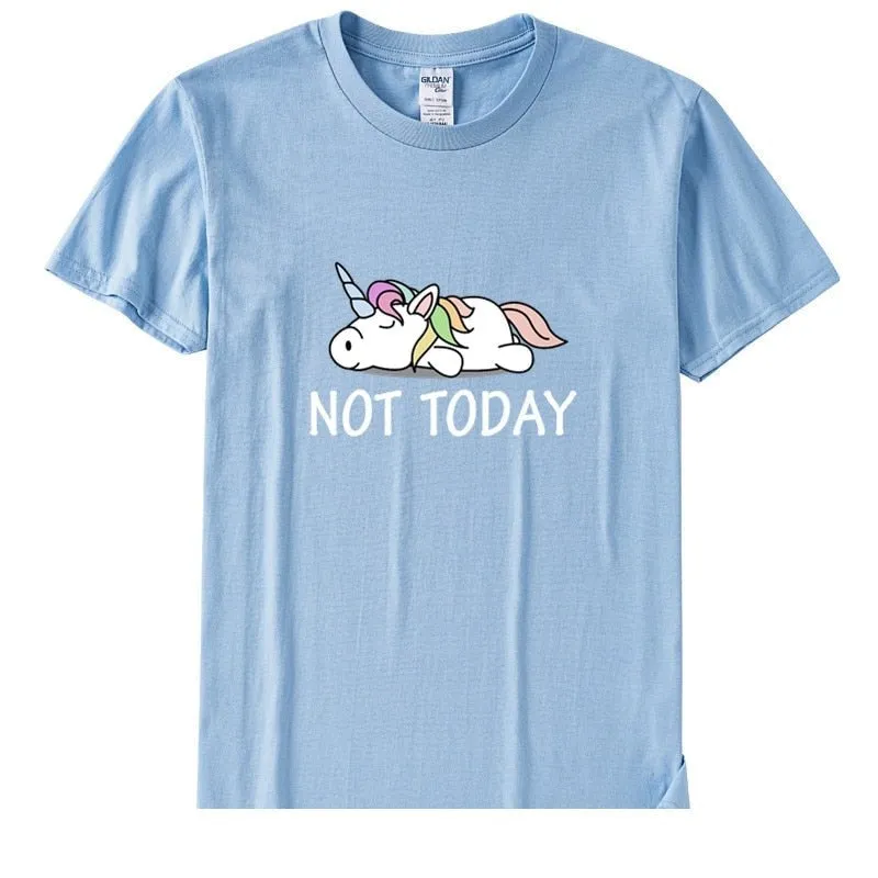 Women's Cotton Short Sleeve T-Shirt with Funny Not Today Unicorn Design