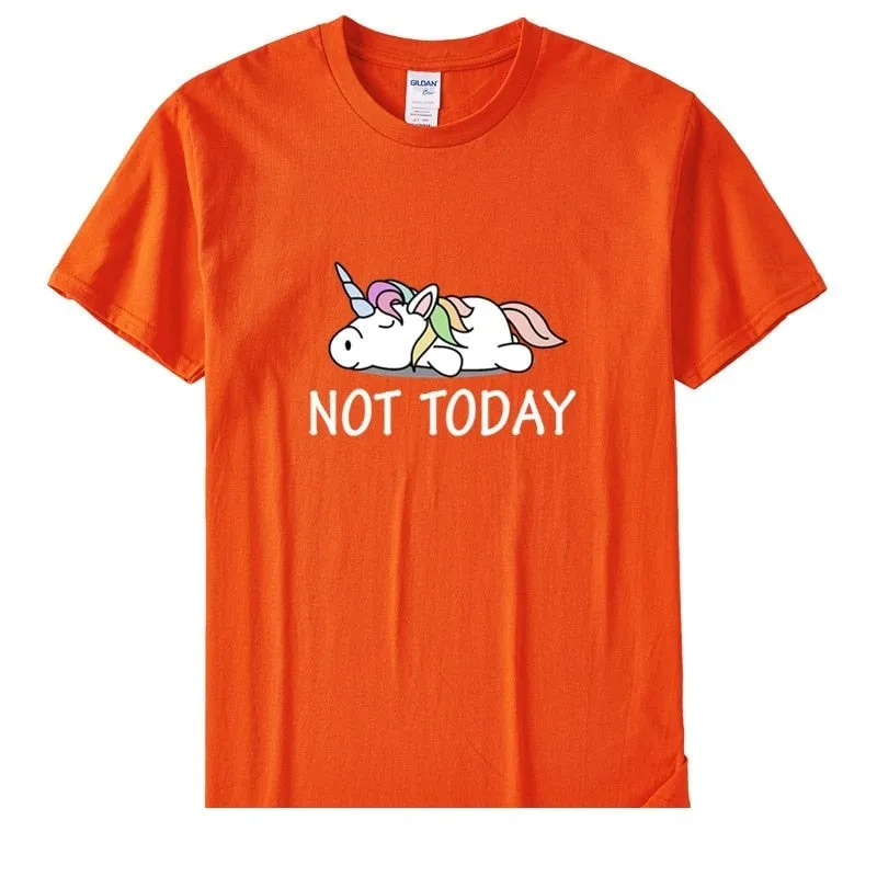 Women's Cotton Short Sleeve T-Shirt with Funny Not Today Unicorn Design