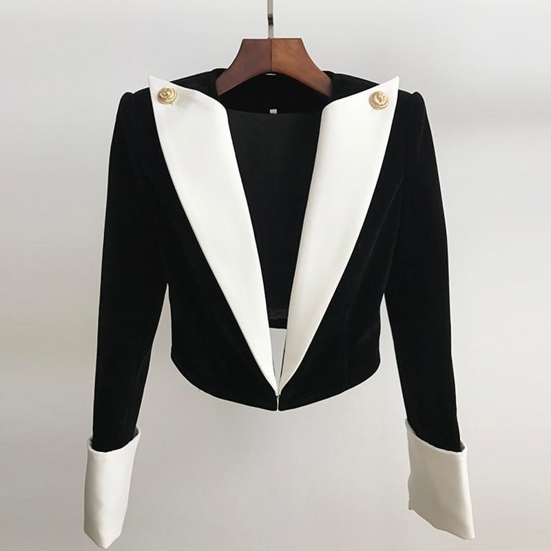 Women's Patchwork Velvet Cropped Blazer - Party Wear