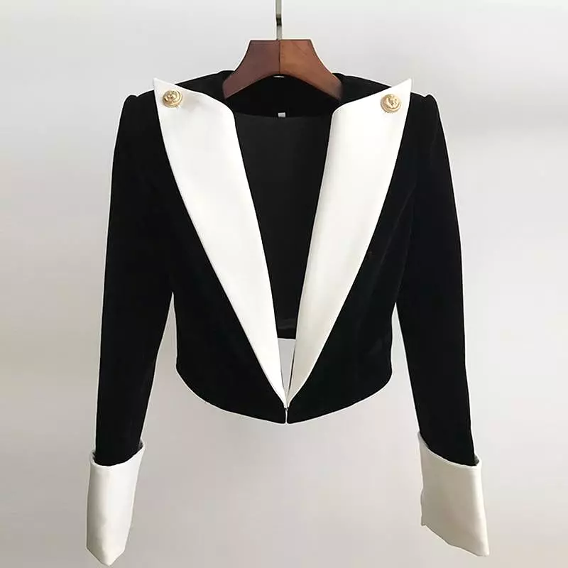 Women's Patchwork Velvet Cropped Blazer - Perfect for Parties.