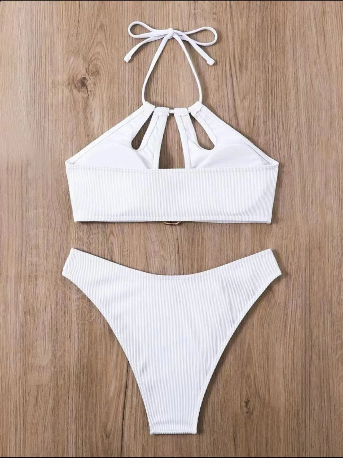 Women's Summer Ribbed Cut-Out Ring Swimsuit