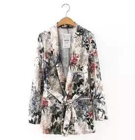 Women's Vintage Floral Blazer - Casual Style - Floral Print