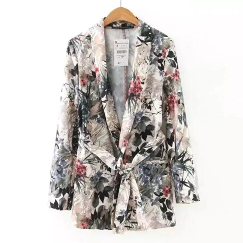 Women's Vintage Floral Blazer - Casual Style - Floral Print