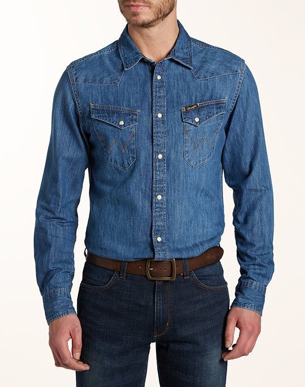 Wrangler City Western Shirt Indigo Slim Fit