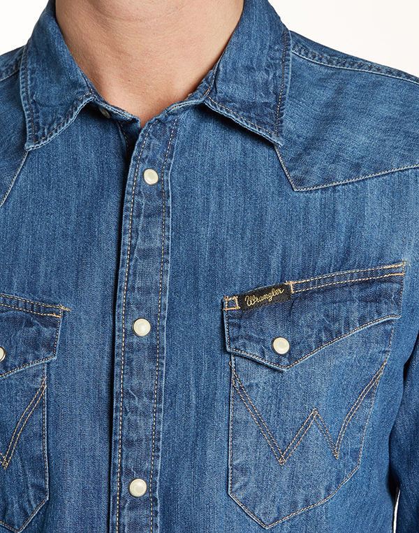 Wrangler City Western Shirt Indigo Slim Fit