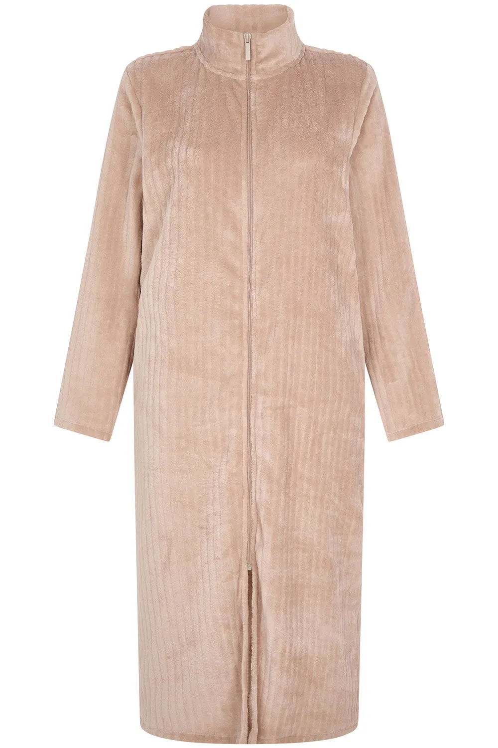 Ribbed Fleece Robe with Zip Through