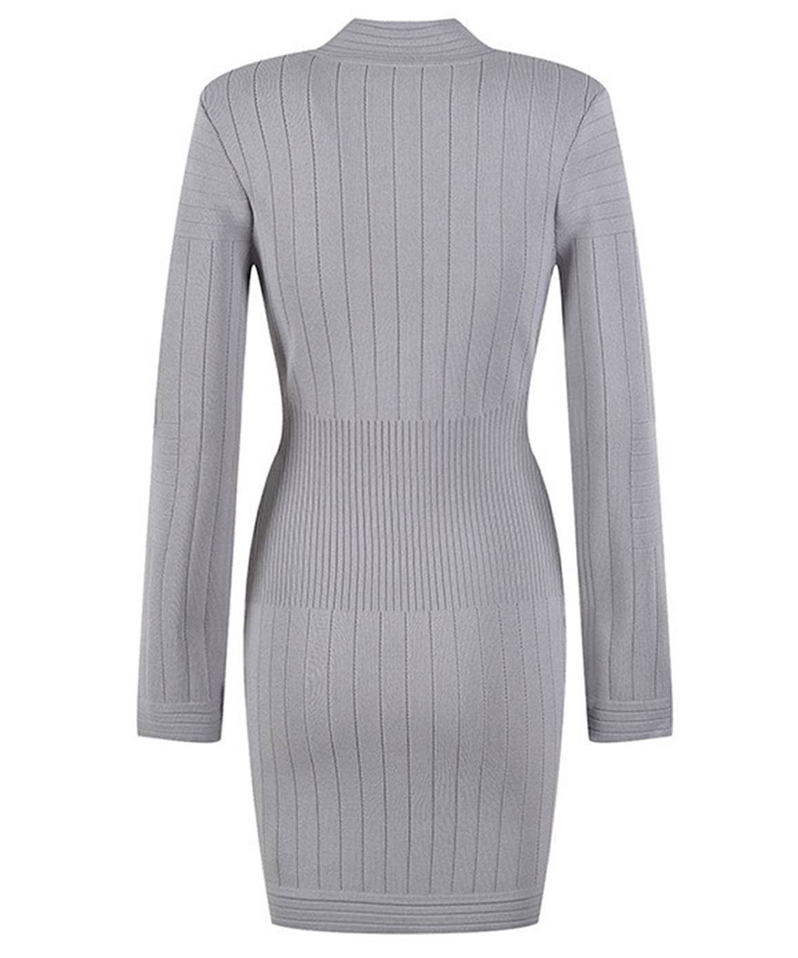 Zippered Gray Knitted Mini Dress